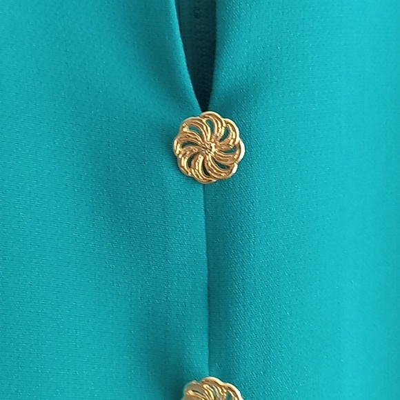 Leslie Fay | Vintage Turquoise Cut-Out Jacket & Skirt Suit - Picture 6 of 8